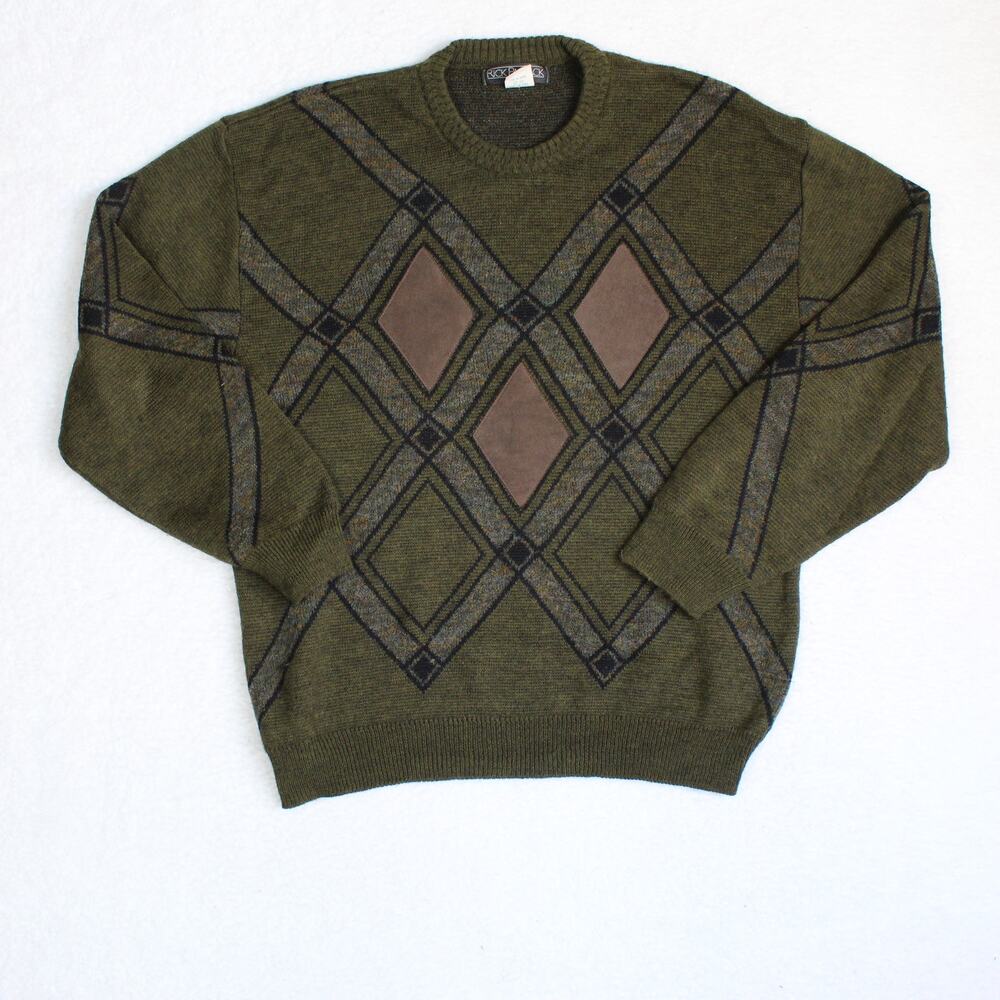 Rick Pallack Sweater Mens Medium Y2K Argyle Wool Alpaca Green Italian Vintage